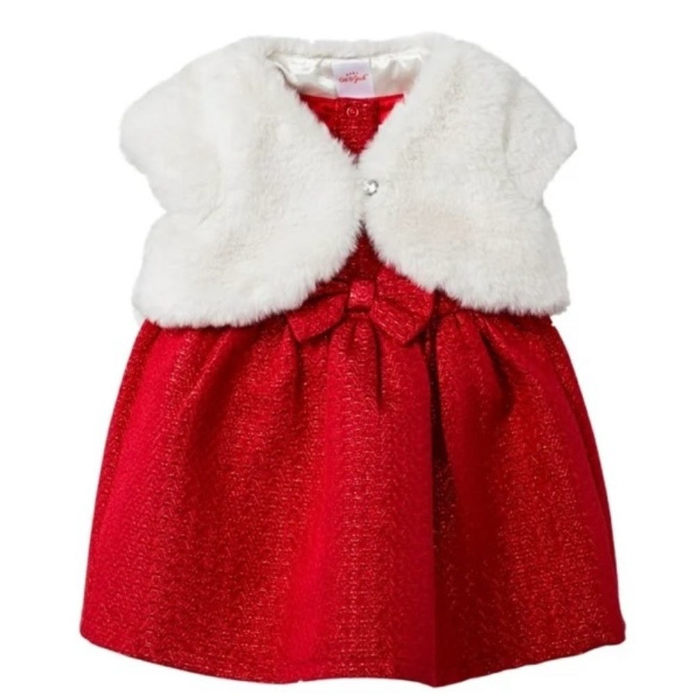 Cat & Jack Infant Girls Red Sparkle Bow Christmas Party Dress jacket